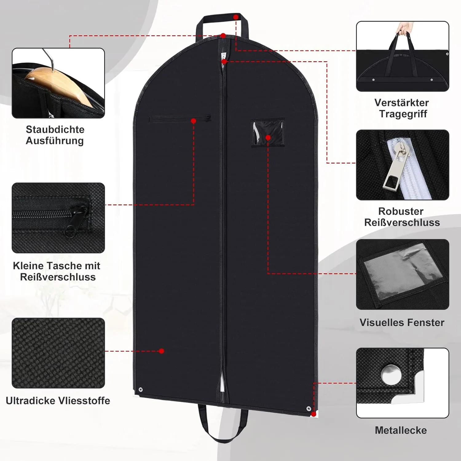118 cm High-Quality Garment Bag, Pack of 3, Breathable Garment Bag, Suit, Breathable & Moth Protection Garment Bags with Handles - Ideal for Travel