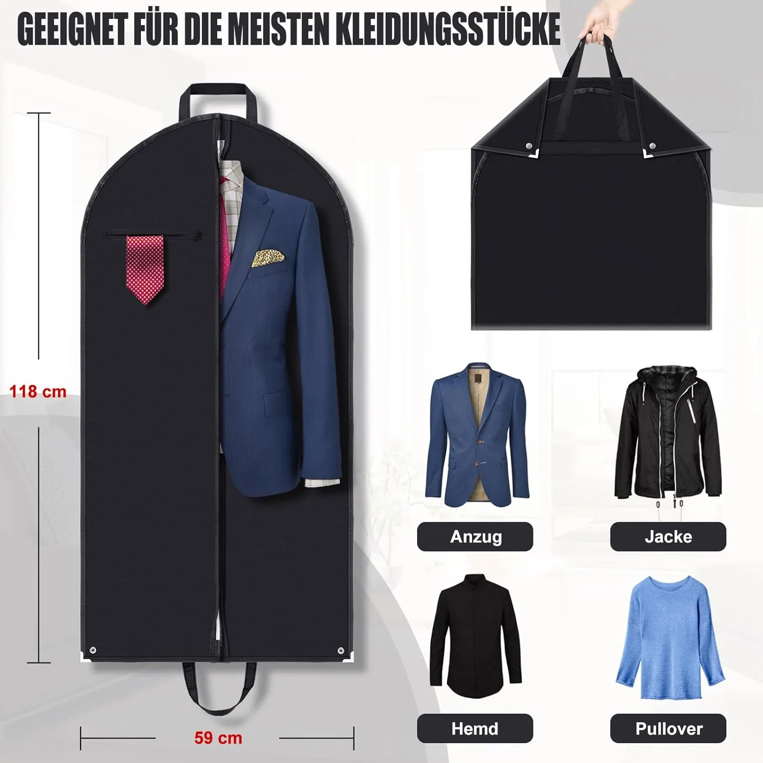 118 cm High-Quality Garment Bag, Pack of 3, Breathable Garment Bag, Suit, Breathable & Moth Protection Garment Bags with Handles - Ideal for Travel