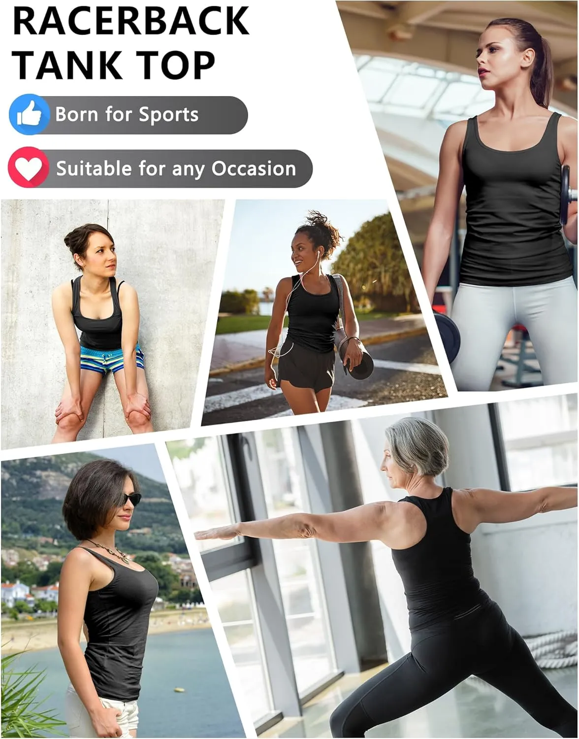 1/6 Pack Women's Workout Racerback Tank Tops Spandex Yoga Athletic Running Gym Sports Crop Tops for Women