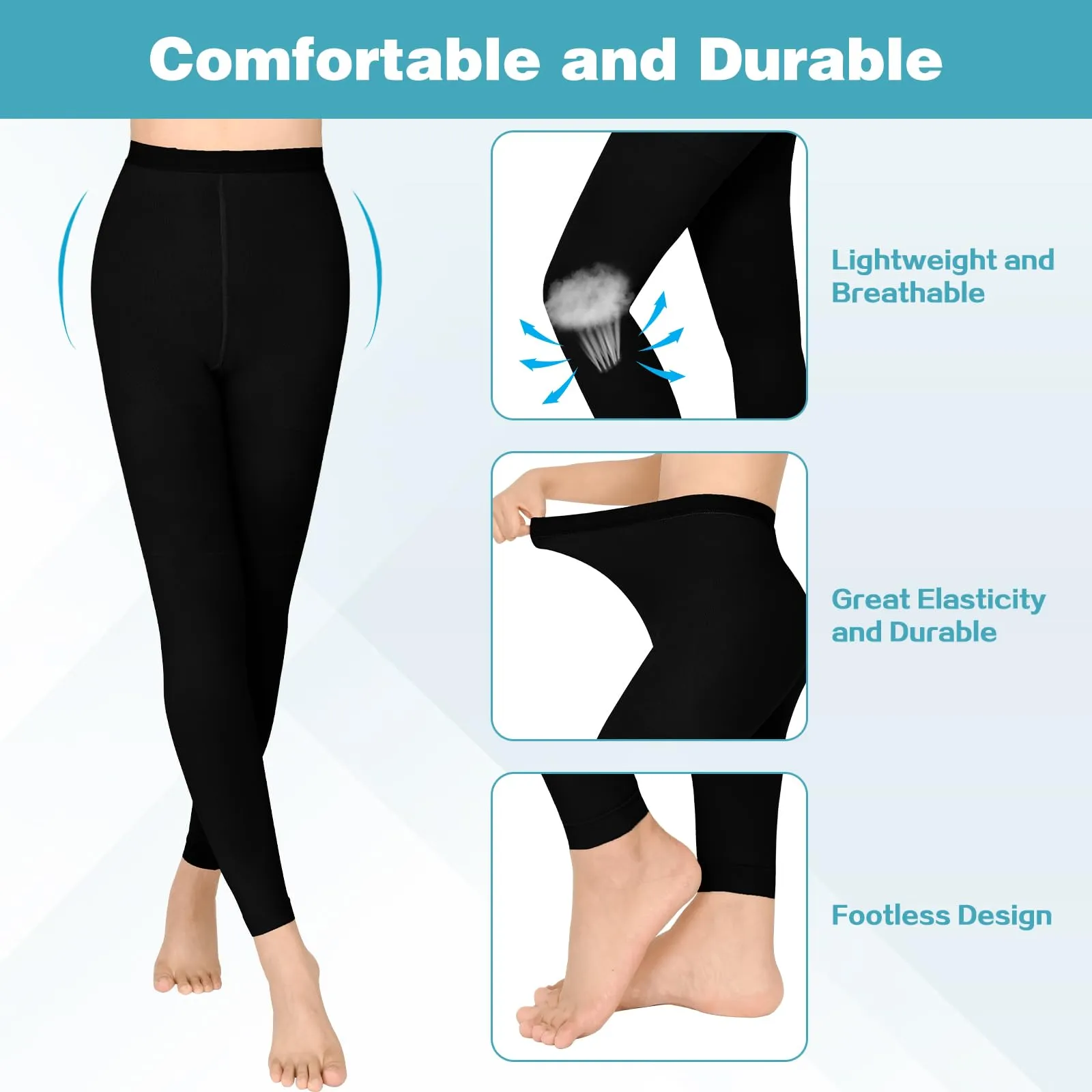 20-30 mmHg Compression Pantyhose for Women, Footless Medical Compression Stockings, Waist High Opaque Compression Tights for Edema, Varicose Veins, Swelling, Pregnant, Teacher, Doctor Black1 M