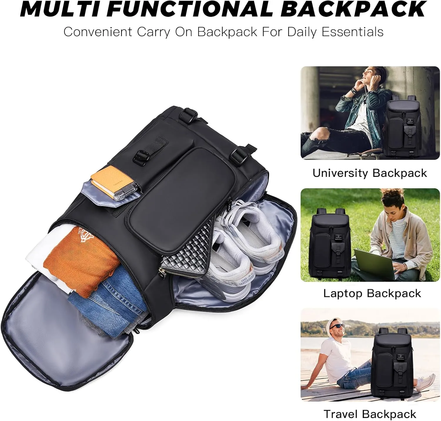 30L Carry on Travel Backpack for Men Women, Multi-Pocket Business Work Backpack Fit 17.3inch Laptop,Daily Sport Gym Tennis Badminton Backpack with Shoe Compartment