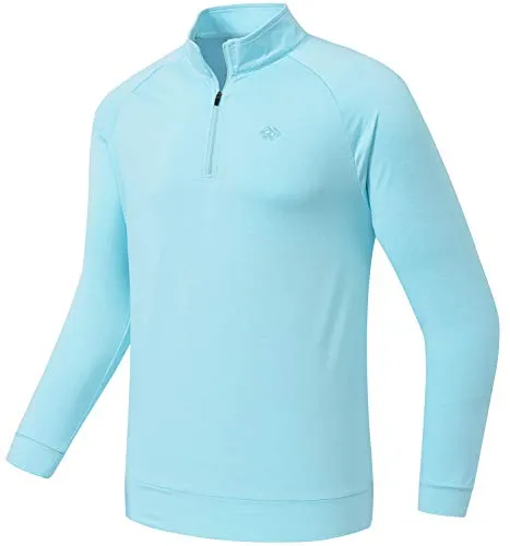 AjezMax Mens Long Sleeve Top Running Shirts Jackets Half Zipper Yoga Gym Workout Fitness Tee Shirts Men Light-Blue Size L