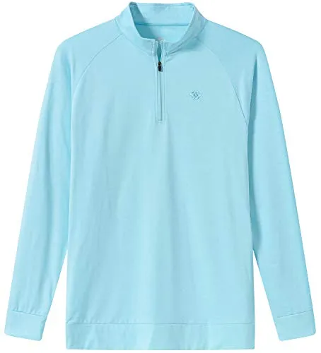 AjezMax Mens Long Sleeve Top Running Shirts Jackets Half Zipper Yoga Gym Workout Fitness Tee Shirts Men Light-Blue Size L