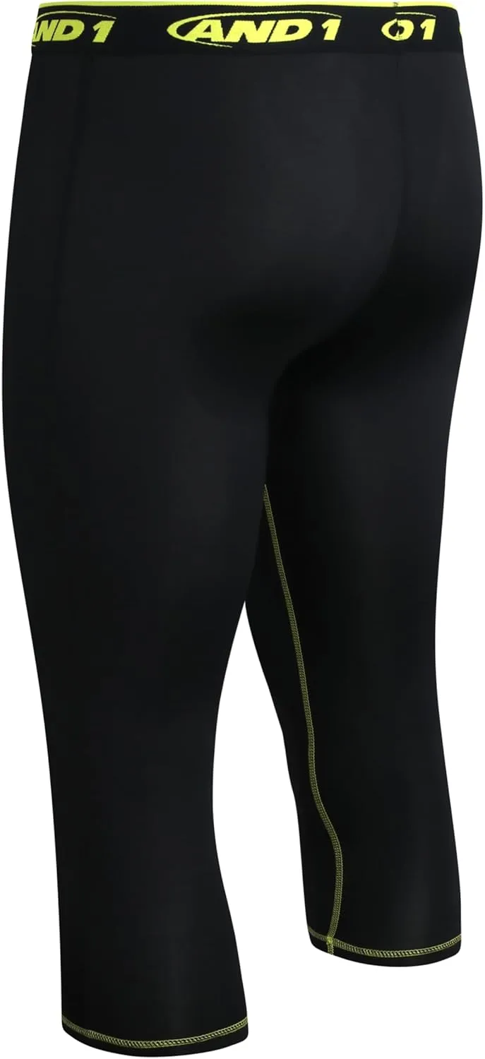 AND1 Men's Compression Pants - Athletic Performance Leggings Compression Tights - Full Length & Crop Base Layer Pants (S-XL)