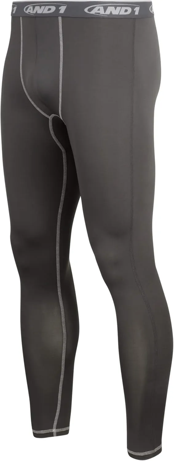 AND1 Men's Compression Pants - Athletic Performance Leggings Compression Tights - Full Length & Crop Base Layer Pants (S-XL)