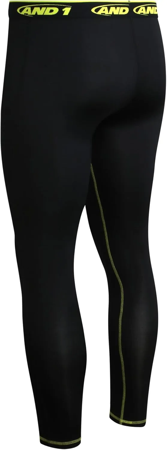 AND1 Men's Compression Pants - Athletic Performance Leggings Compression Tights - Full Length & Crop Base Layer Pants (S-XL)