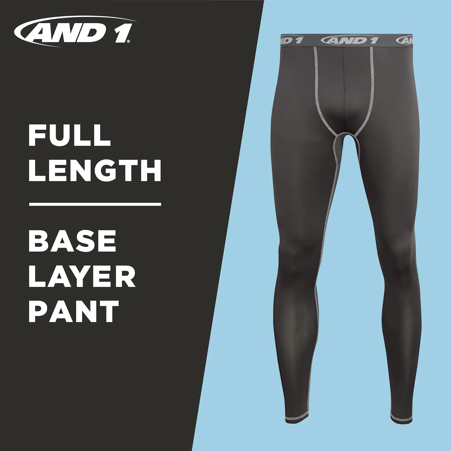AND1 Men's Compression Pants - Athletic Performance Leggings Compression Tights - Full Length & Crop Base Layer Pants (S-XL)