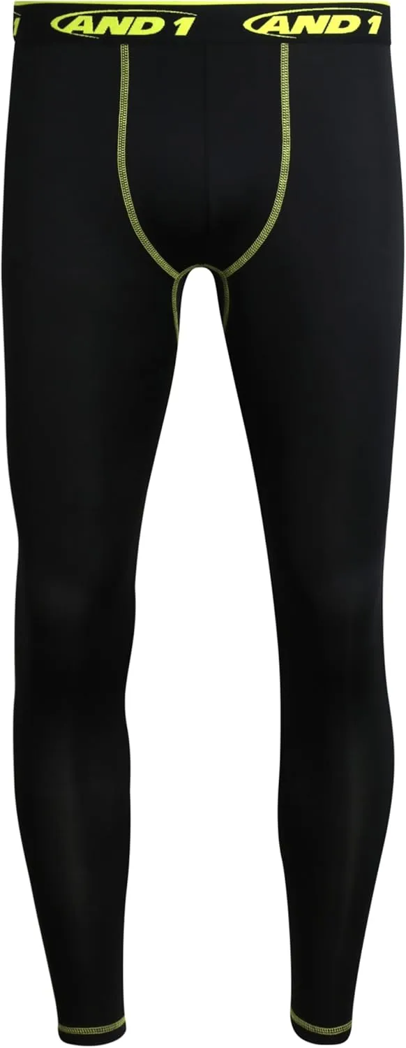 AND1 Men's Compression Pants - Athletic Performance Leggings Compression Tights - Full Length & Crop Base Layer Pants (S-XL)