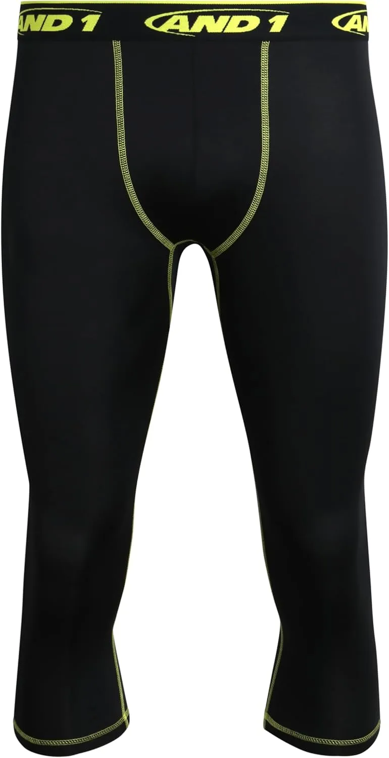 AND1 Men's Compression Pants - Athletic Performance Leggings Compression Tights - Full Length & Crop Base Layer Pants (S-XL)