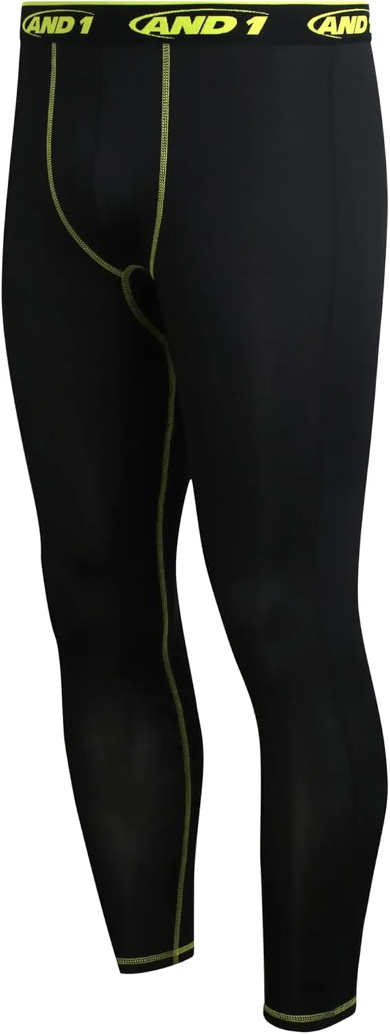 AND1 Men's Compression Pants - Athletic Performance Leggings Compression Tights - Full Length & Crop Base Layer Pants (S-XL)
