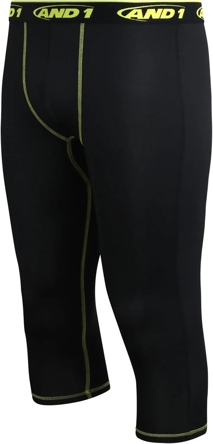 AND1 Men's Compression Pants - Athletic Performance Leggings Compression Tights - Full Length & Crop Base Layer Pants (S-XL)