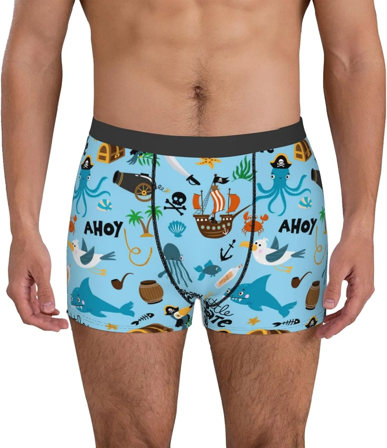 Animal Pirate Print Boxer Briefs For Men Breathable Underwear-
