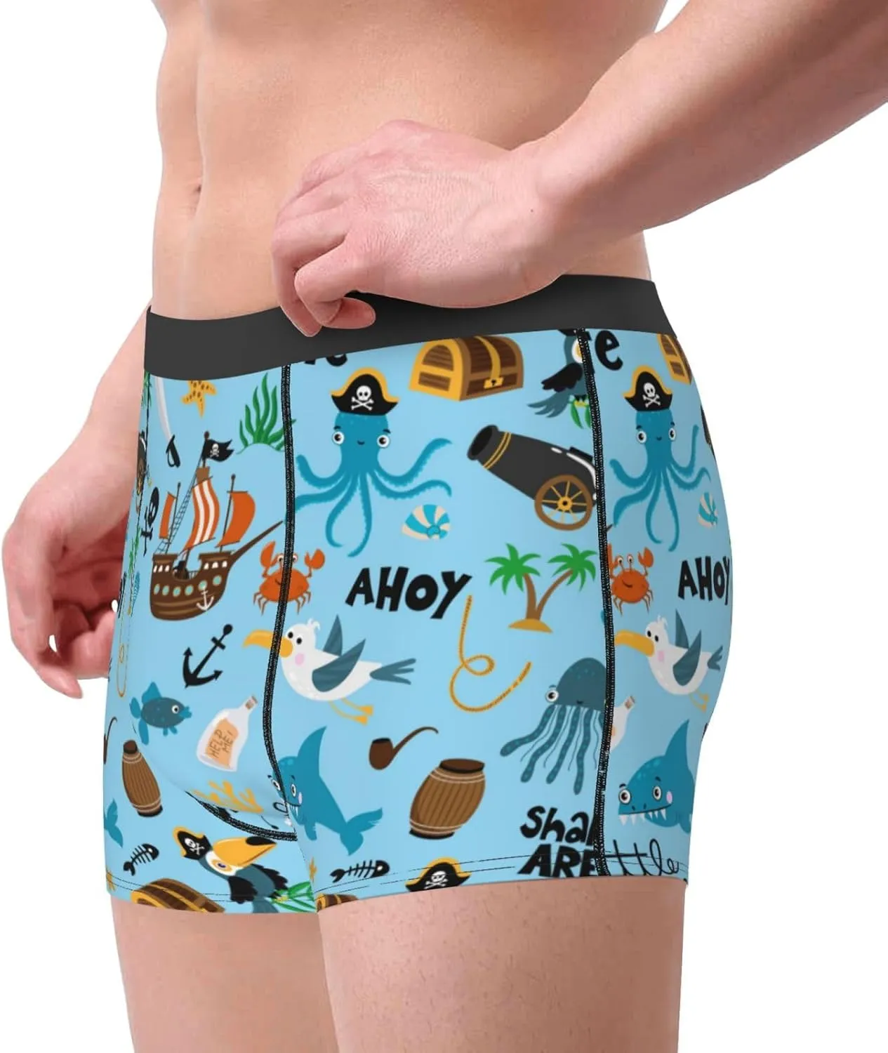Animal Pirate Print Boxer Briefs For Men Breathable Underwear-