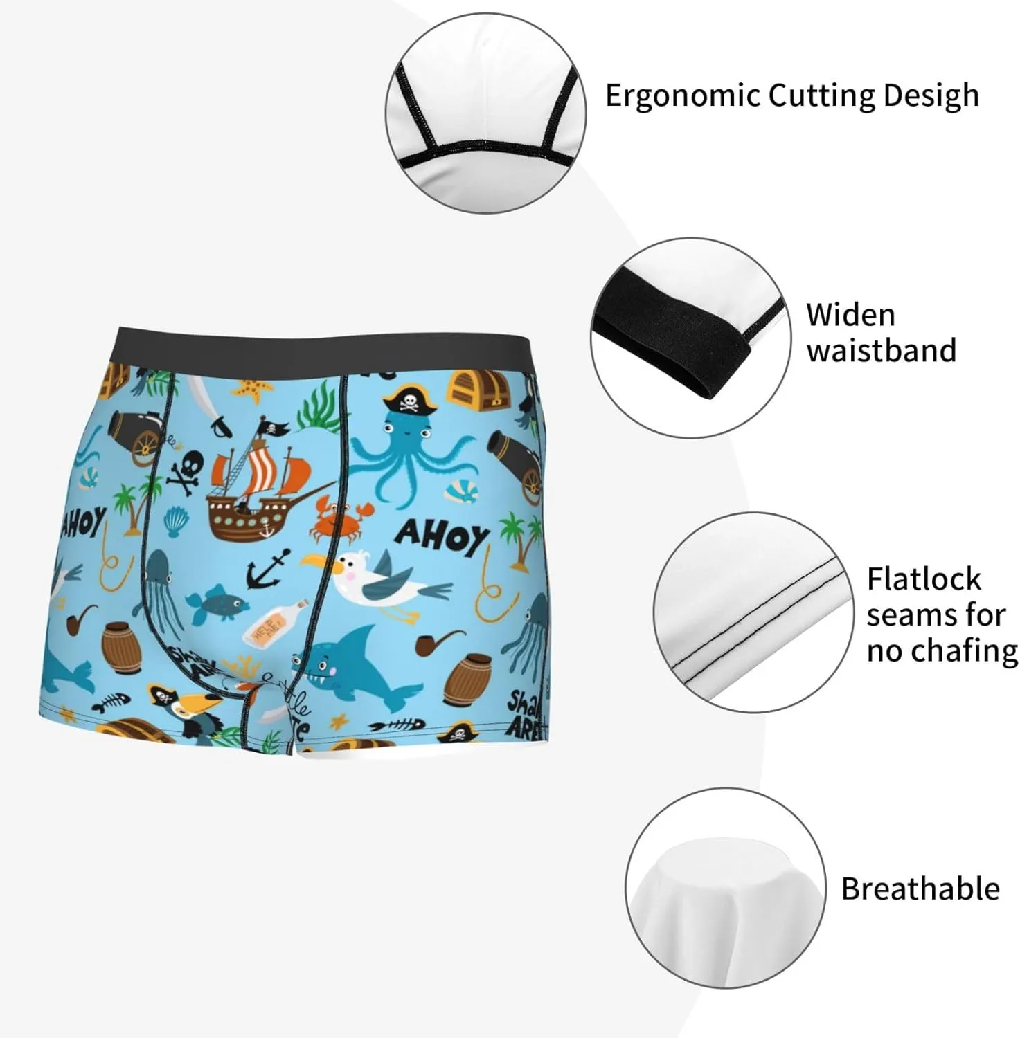 Animal Pirate Print Boxer Briefs For Men Breathable Underwear-