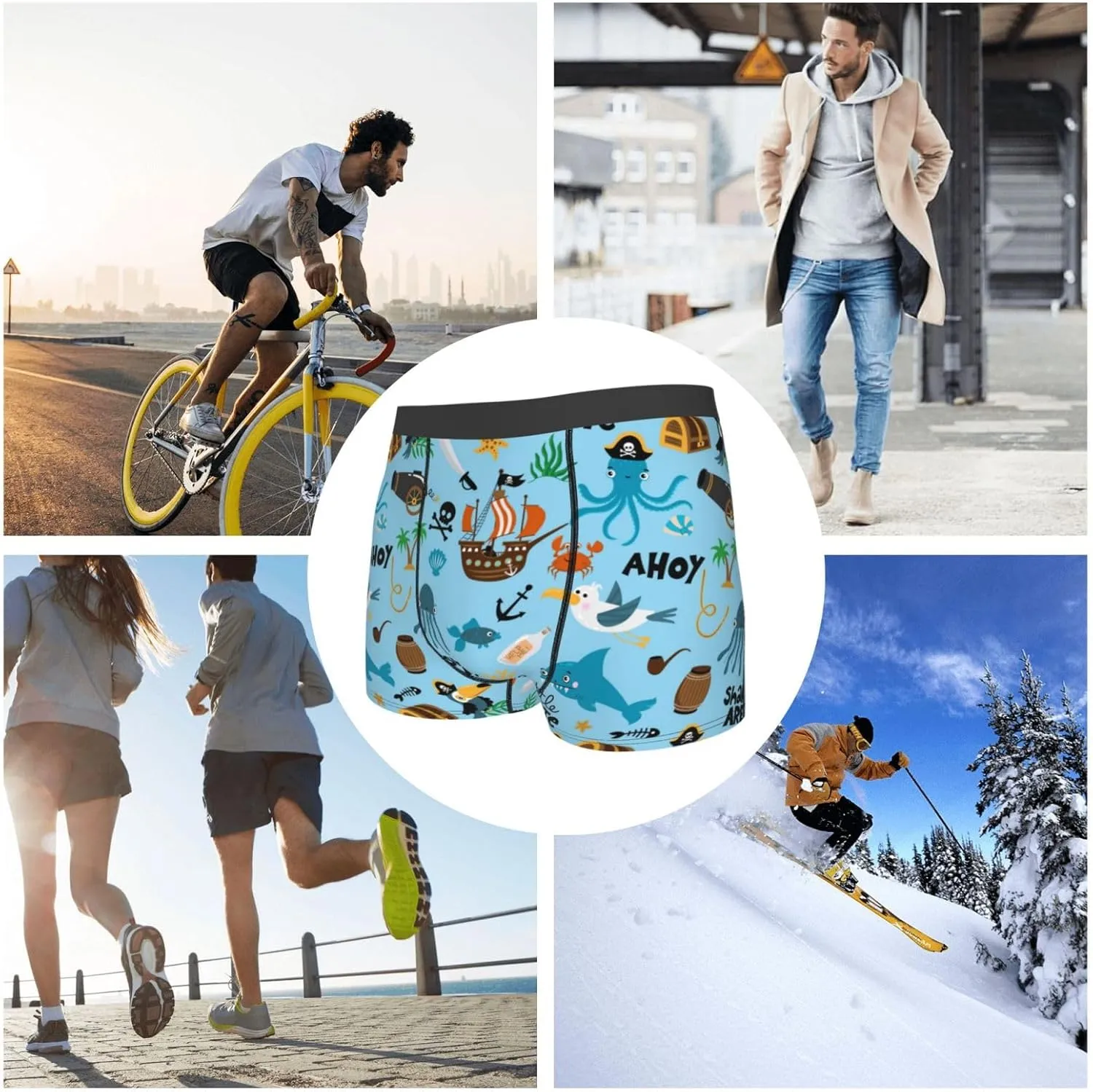 Animal Pirate Print Boxer Briefs For Men Breathable Underwear-