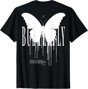 Back Print Streetwear Hip Hop Retro Vintage Moth Butterfly T-Shirt