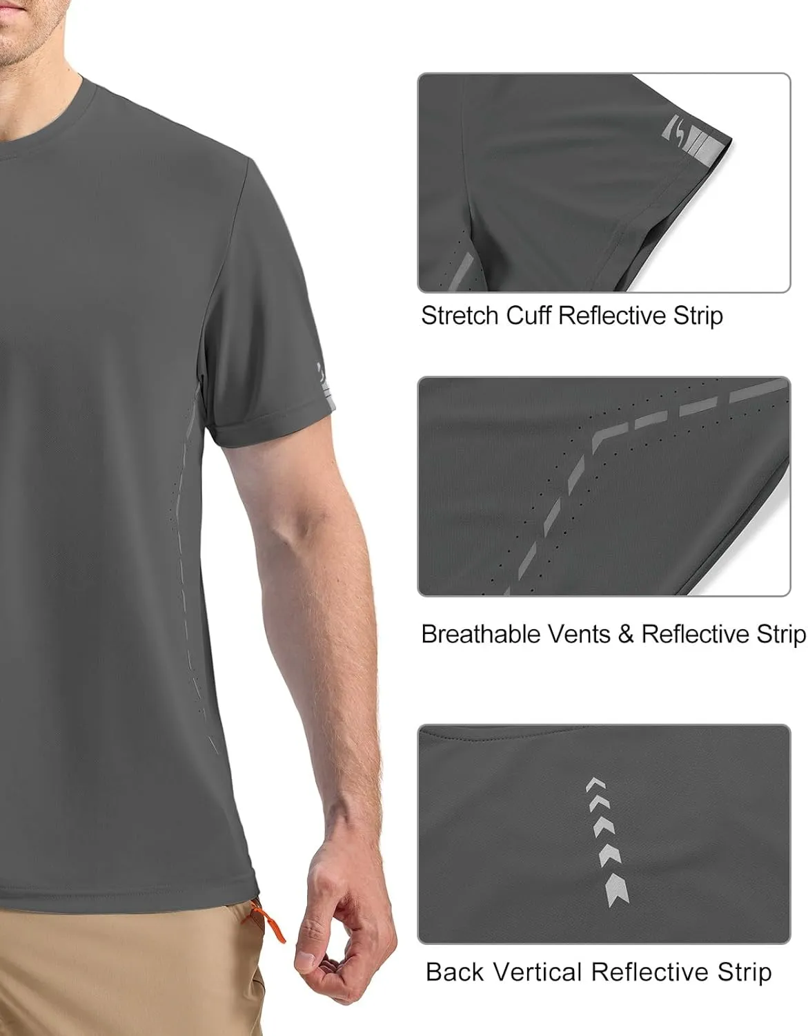 BGOWATU Men's Workout Shirts Quick Dry Short Sleeve Athletic T-Shirts with Reflective & Ventilation Holes for Running Gym