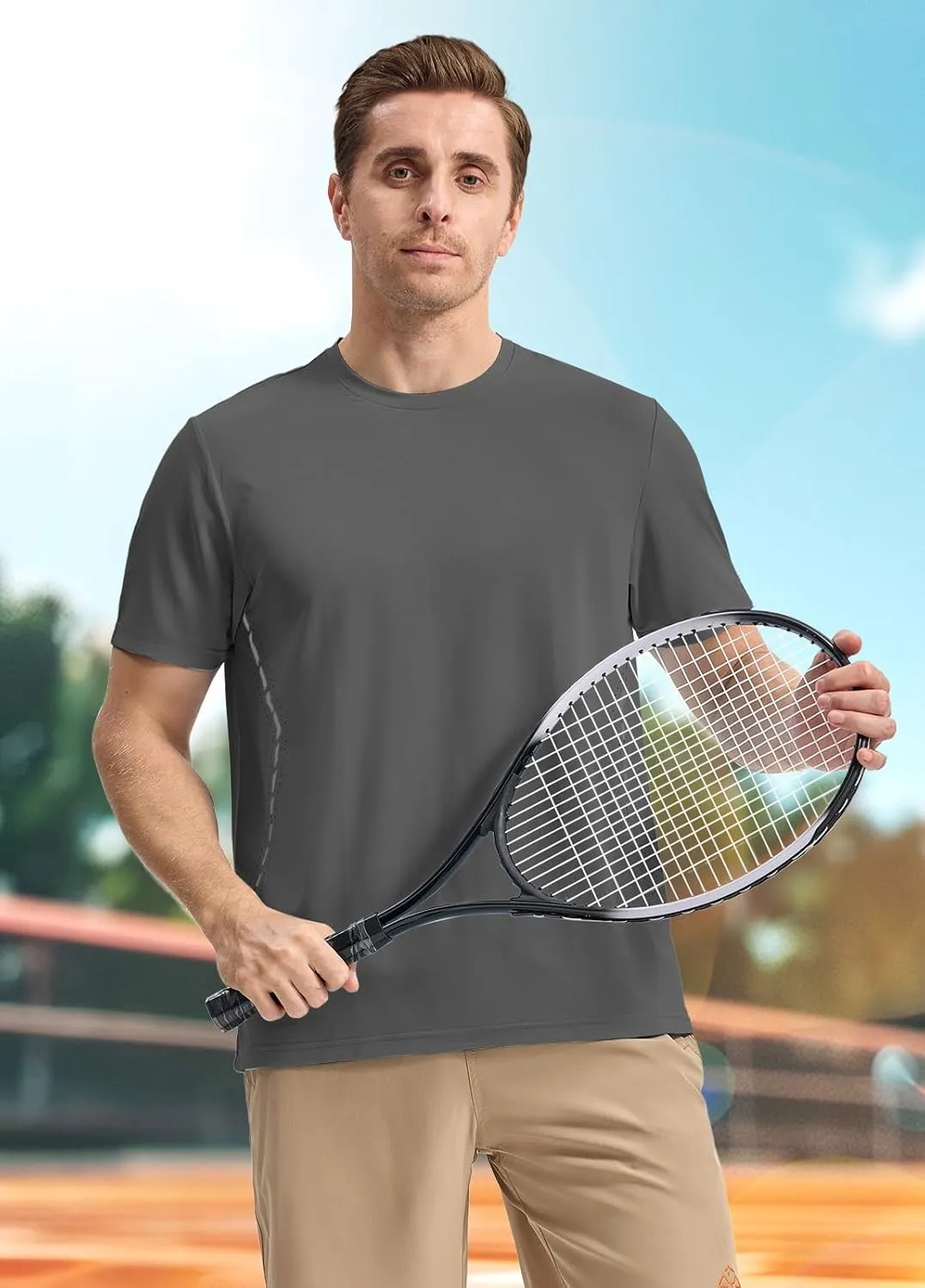 BGOWATU Men's Workout Shirts Quick Dry Short Sleeve Athletic T-Shirts with Reflective & Ventilation Holes for Running Gym