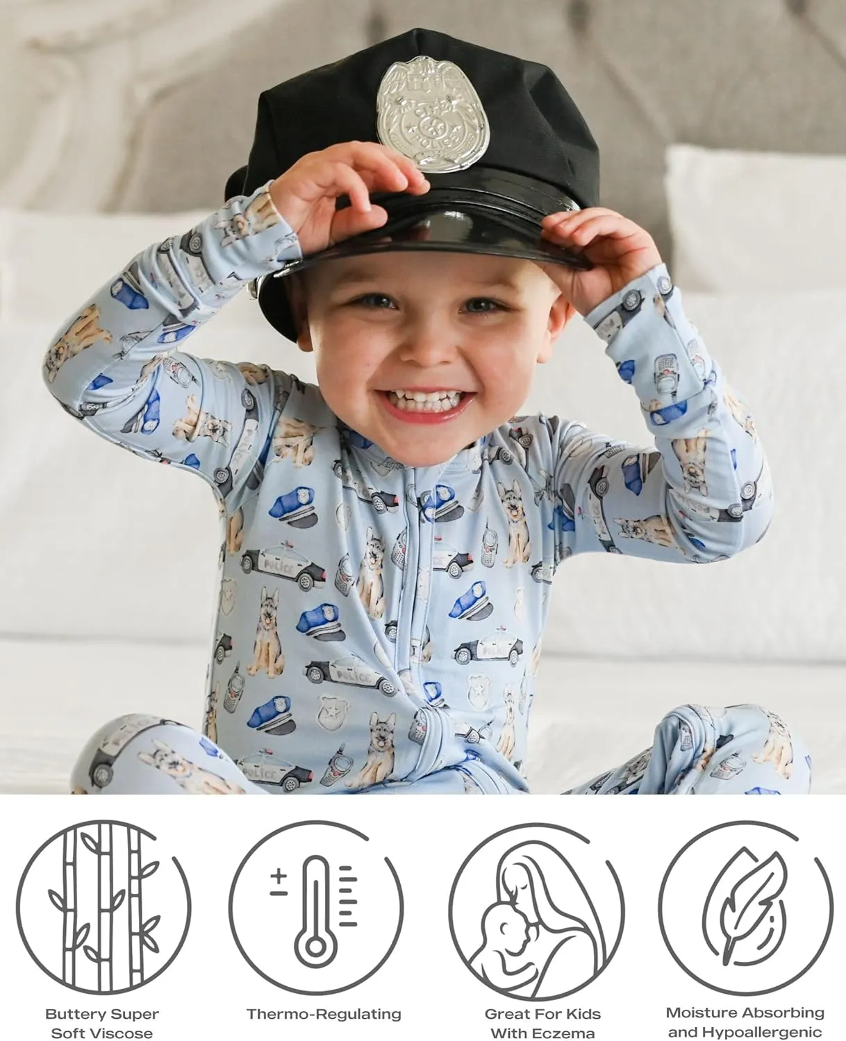 Blue Bamboo Pajama 2-Piece Lounge Set, Sustainable Pajamas, Long Sleeve, Washable, Cute Pajama Jumper