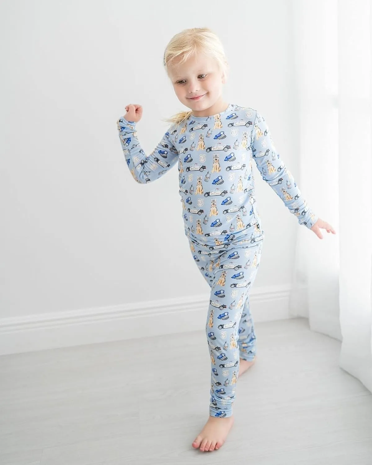 Blue Bamboo Pajama 2-Piece Lounge Set, Sustainable Pajamas, Long Sleeve, Washable, Cute Pajama Jumper