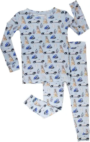 Blue Bamboo Pajama 2-Piece Lounge Set, Sustainable Pajamas, Long Sleeve, Washable, Cute Pajama Jumper