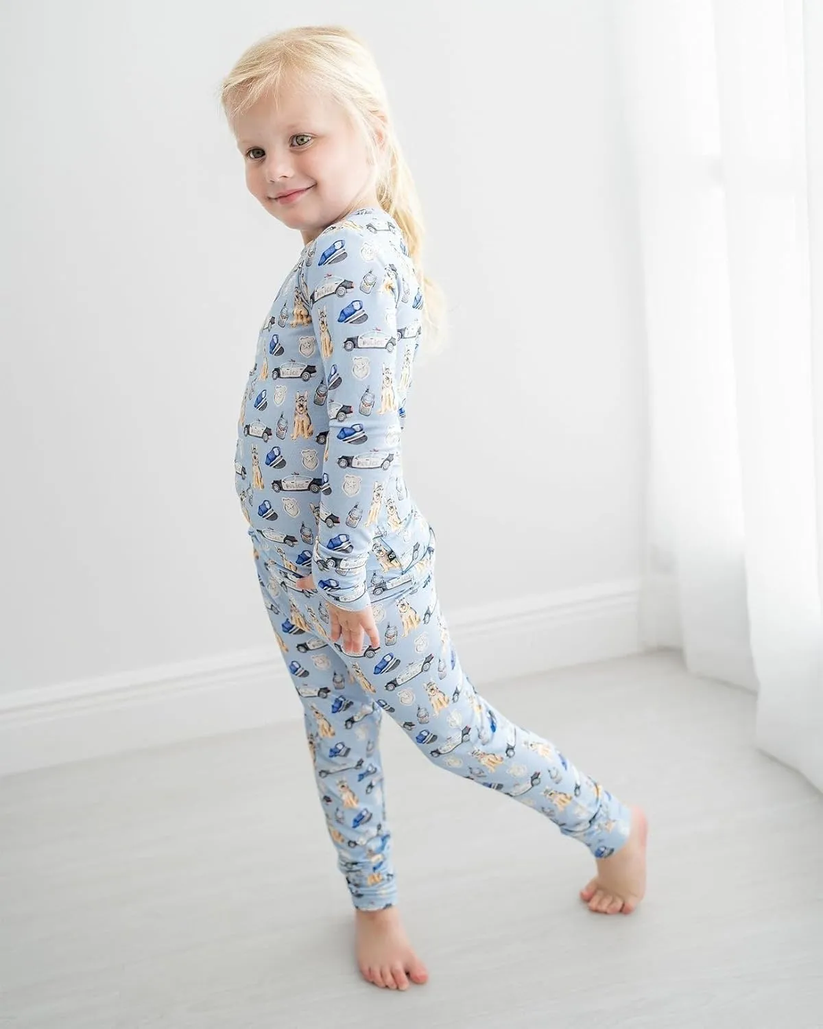 Blue Bamboo Pajama 2-Piece Lounge Set, Sustainable Pajamas, Long Sleeve, Washable, Cute Pajama Jumper