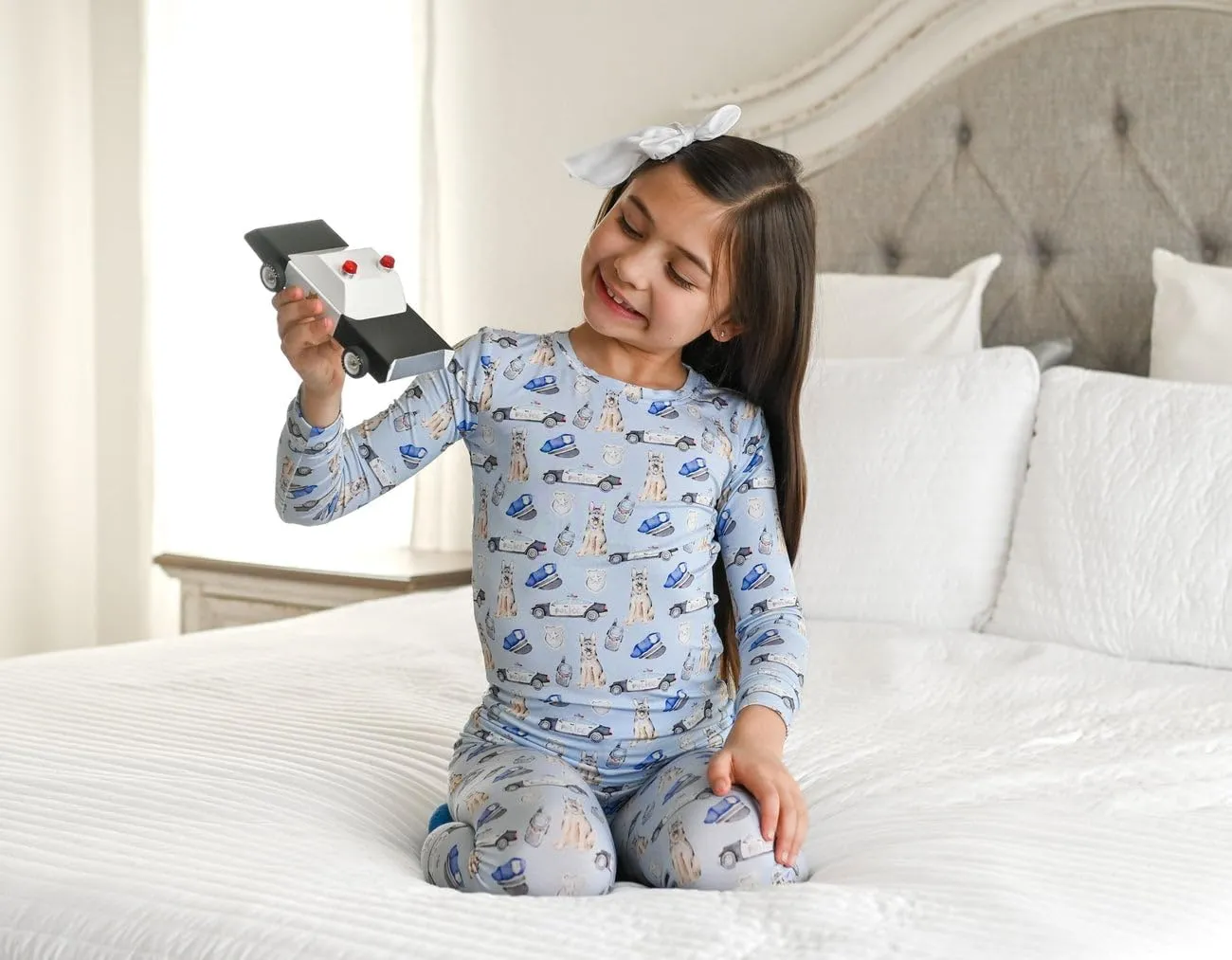 Blue Bamboo Pajama 2-Piece Lounge Set, Sustainable Pajamas, Long Sleeve, Washable, Cute Pajama Jumper
