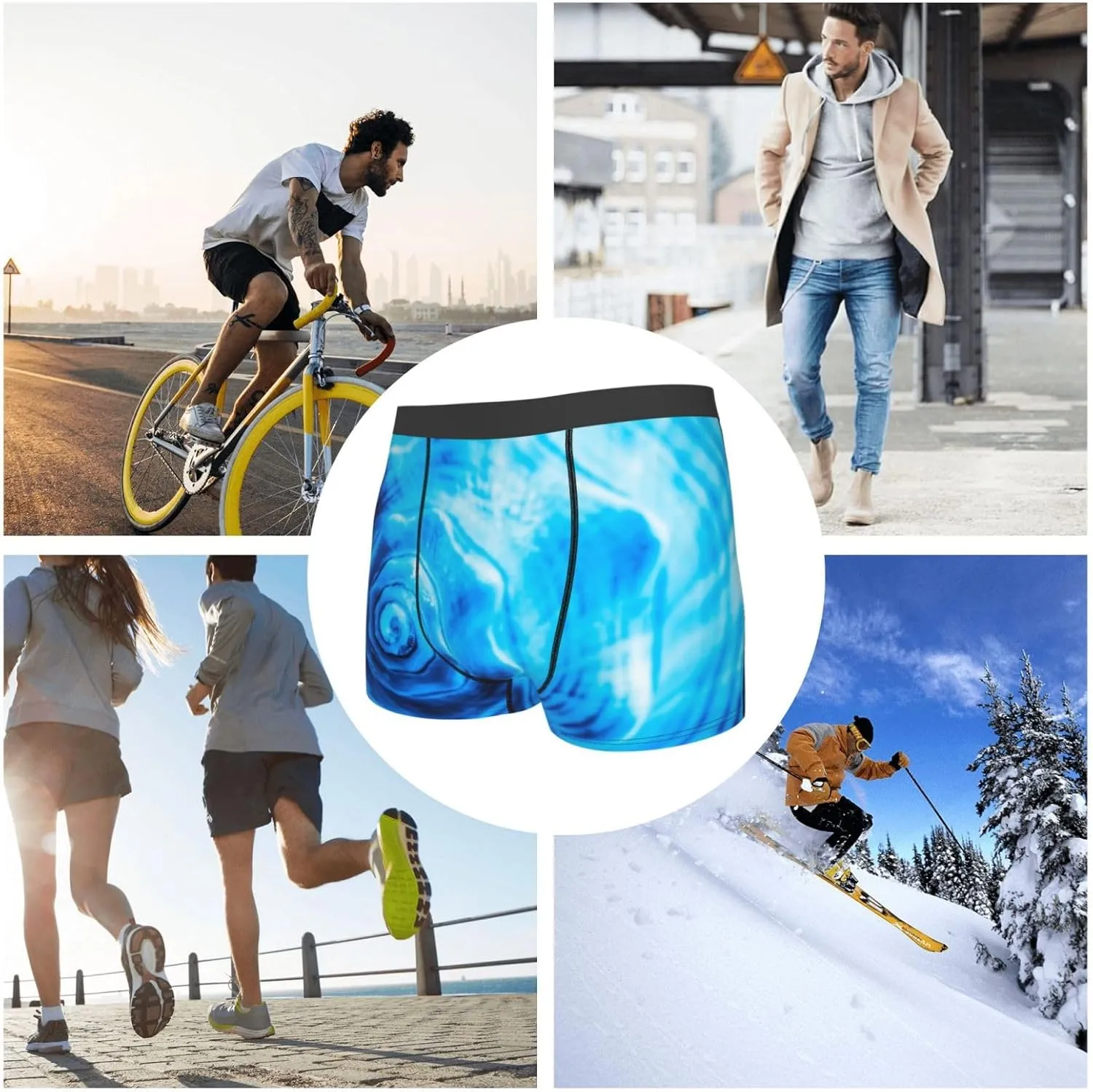 Blue Shell Print Boxer Briefs For Men Breathable Underwear-