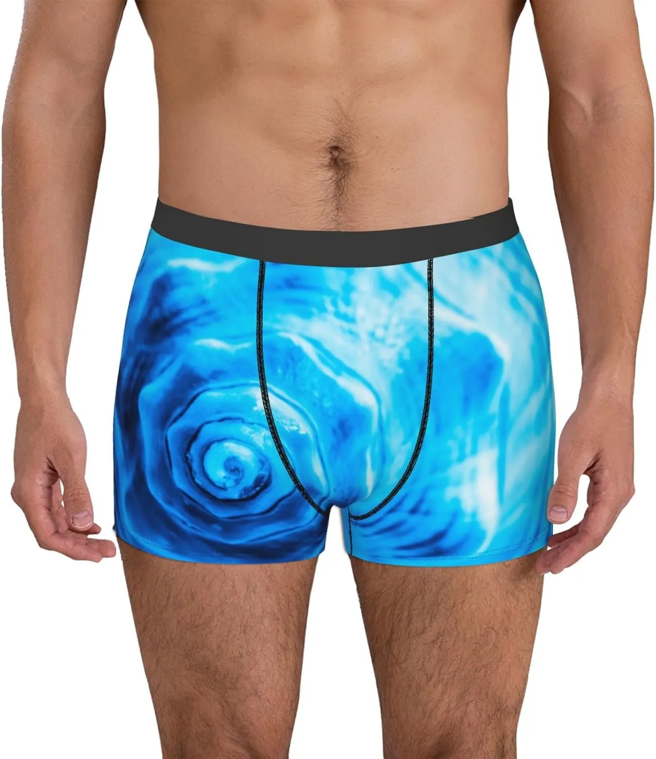 Blue Shell Print Boxer Briefs For Men Breathable Underwear-