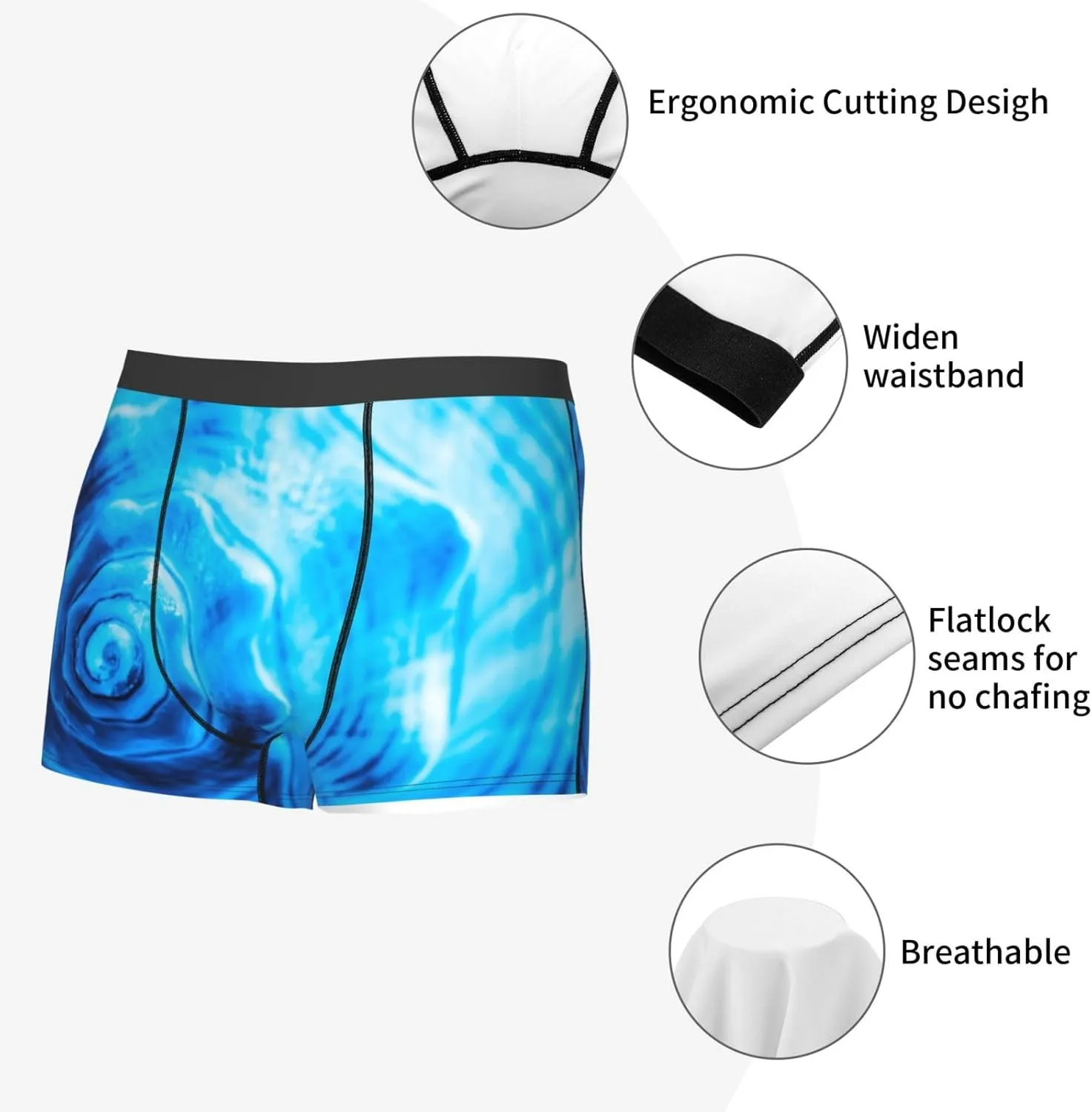 Blue Shell Print Boxer Briefs For Men Breathable Underwear-