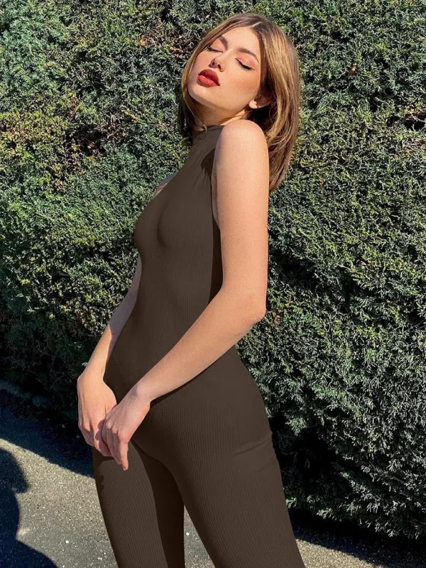 Blue Zone Planet |  Nina's Slim Fit Ribbed Sleeveless Turtleneck Yoga Jumpsuit