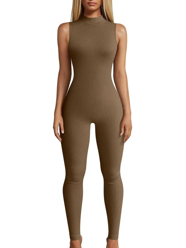 Blue Zone Planet |  Nina's Slim Fit Ribbed Sleeveless Turtleneck Yoga Jumpsuit