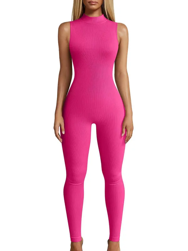 Blue Zone Planet |  Nina's Slim Fit Ribbed Sleeveless Turtleneck Yoga Jumpsuit