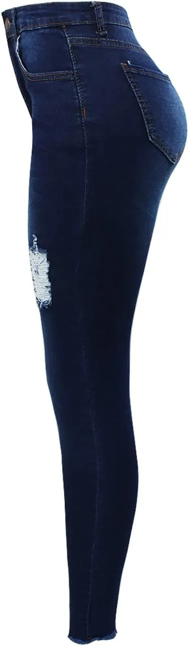 Bollrllr Women's Street Style Ripped Skinny Stretch Straight Jeans