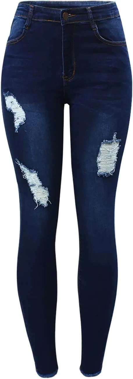 Bollrllr Women's Street Style Ripped Skinny Stretch Straight Jeans