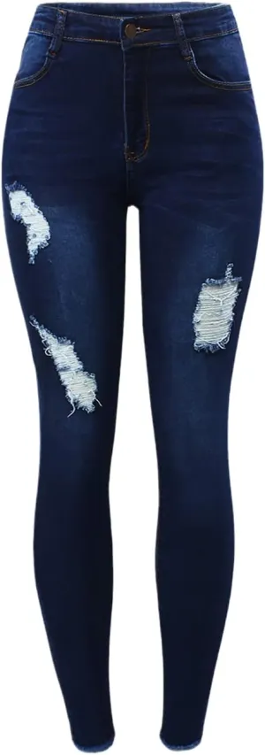Bollrllr Women's Street Style Ripped Skinny Stretch Straight Jeans