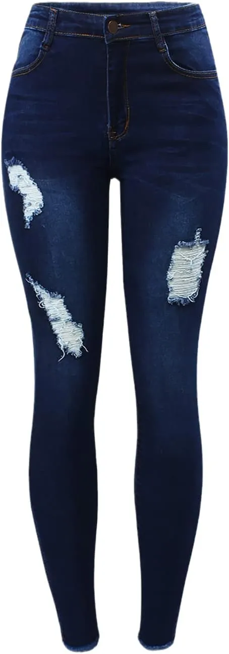 Bollrllr Women's Street Style Ripped Skinny Stretch Straight Jeans