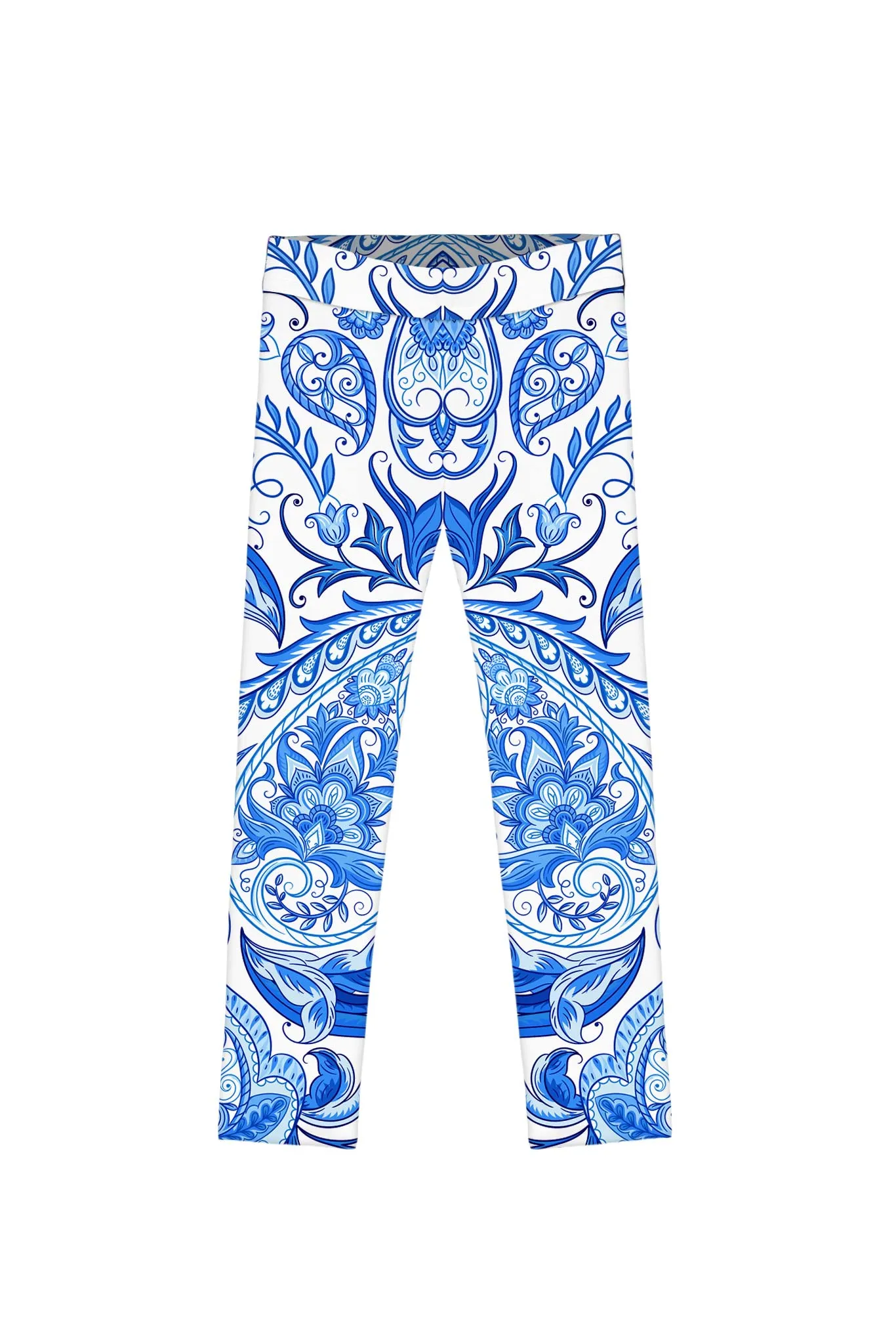 BUY 1 GET 4 FREE! Santorini Lucy White & Blue Cute Floral Print Leggings - Kids