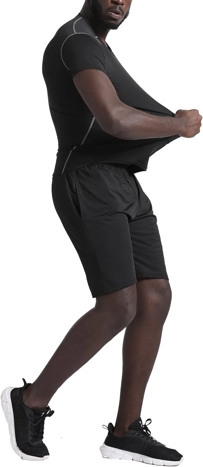 BUYJYA 5Pcs Men's Compression Pants Shirt Top Long Sleeve Jacket Athletic Sets Gym Clothing Mens Workout