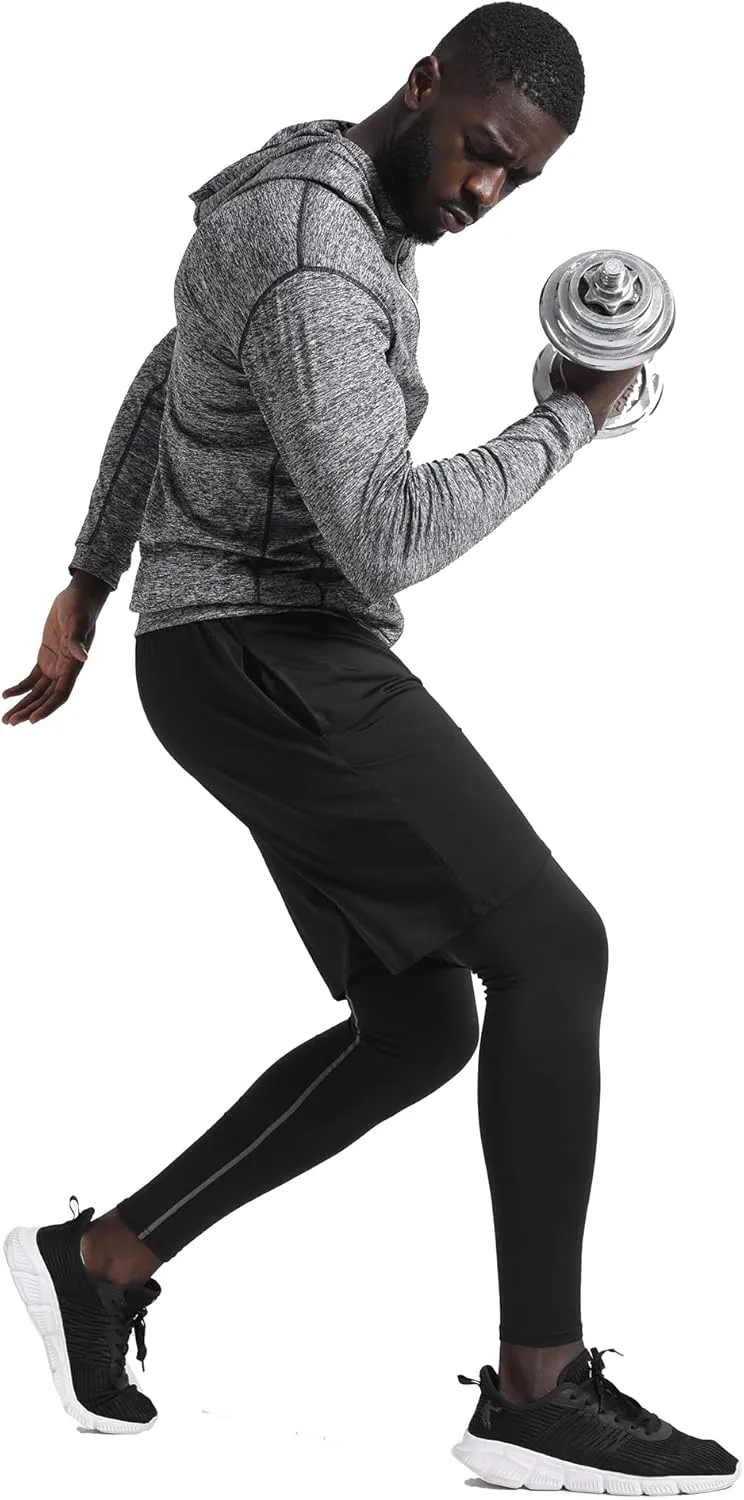 BUYJYA 5Pcs Men's Compression Pants Shirt Top Long Sleeve Jacket Athletic Sets Gym Clothing Mens Workout