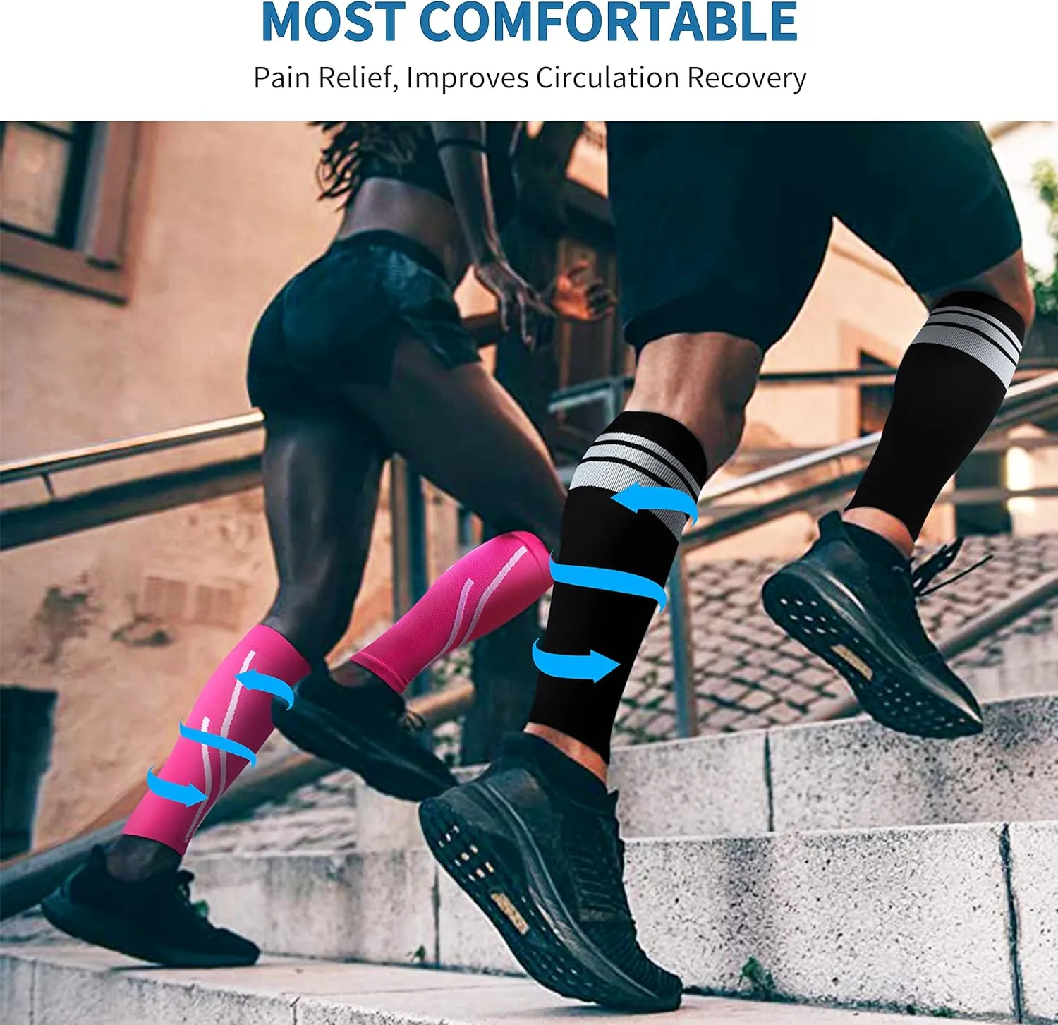 Calf Compression Sleeves for Men & Women (20-30mmhg) - Leg Support Compression Socks for Shin Splint & Calf Pain Relief
