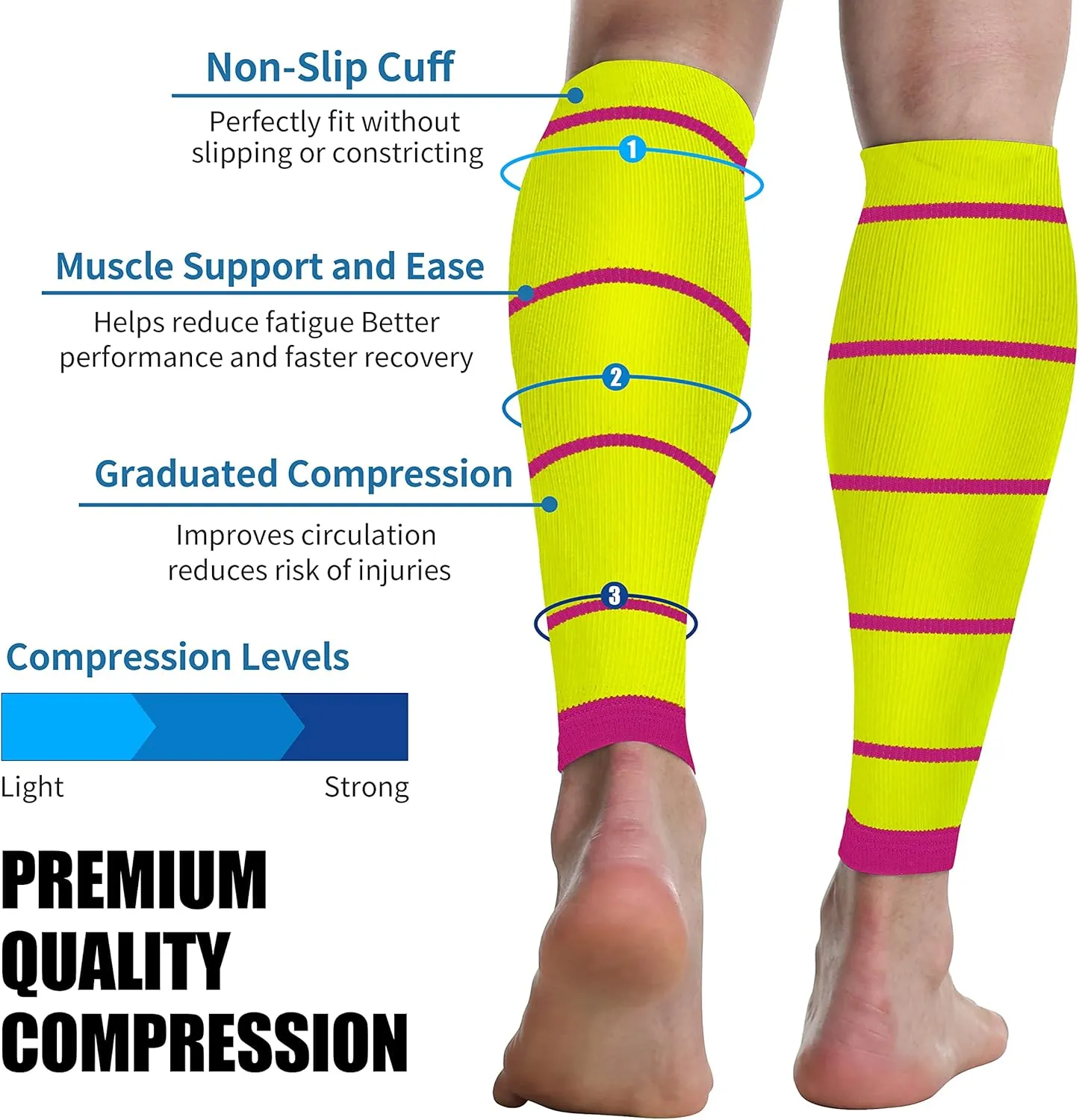 Calf Compression Sleeves for Men & Women (20-30mmhg) - Leg Support Compression Socks for Shin Splint & Calf Pain Relief