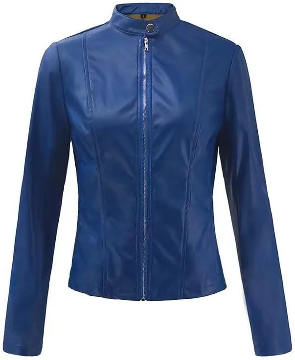 Canbebig Womens Faux Leather Jackets Zip Up Suit Jackets Slim Fit Coats Casual Lightweight Outwear Moto Biker Jackets