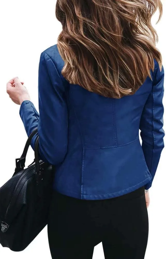 Canbebig Womens Faux Leather Jackets Zip Up Suit Jackets Slim Fit Coats Casual Lightweight Outwear Moto Biker Jackets