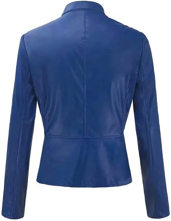 Canbebig Womens Faux Leather Jackets Zip Up Suit Jackets Slim Fit Coats Casual Lightweight Outwear Moto Biker Jackets