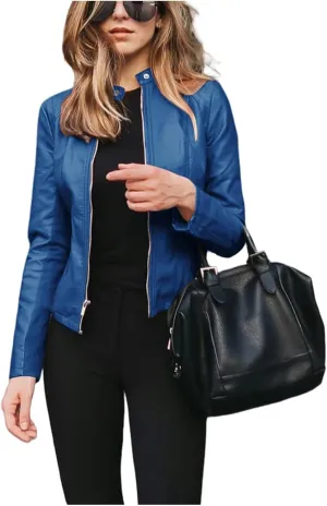 Canbebig Womens Faux Leather Jackets Zip Up Suit Jackets Slim Fit Coats Casual Lightweight Outwear Moto Biker Jackets