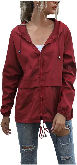 Canbebig Women's Raincoats Lightweight Zip Up Jackets Casual Hooded Jackets Waterproof Rain Jackets Windbreaker Jackets