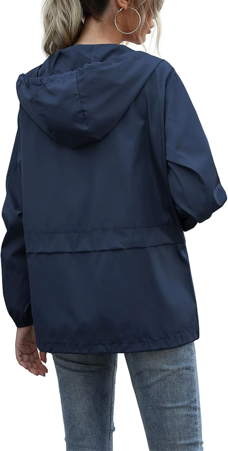 Canbebig Women's Raincoats Lightweight Zip Up Jackets Casual Hooded Jackets Waterproof Rain Jackets Windbreaker Jackets