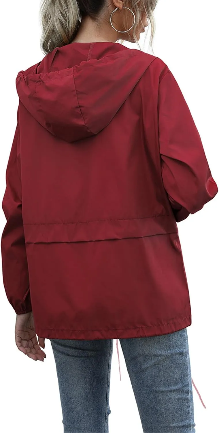 Canbebig Women's Raincoats Lightweight Zip Up Jackets Casual Hooded Jackets Waterproof Rain Jackets Windbreaker Jackets