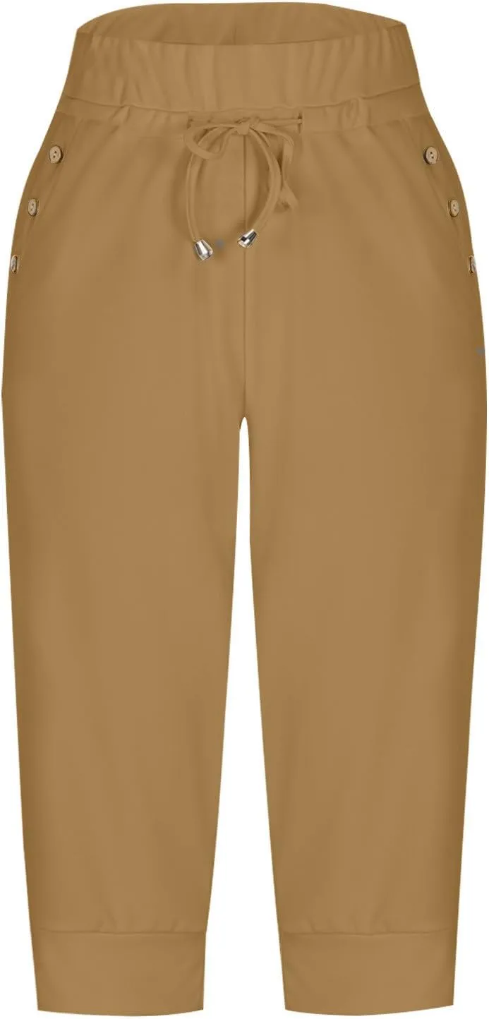 Capri Pants for Women High Waisted Drawstring Joggers Stretch Lightweight Casual Hiking Pant Capri with Pocket